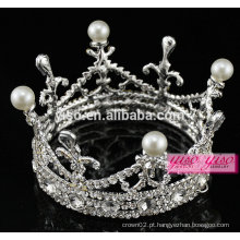 Mais novo cristal de pérolas cheio round king boy crown